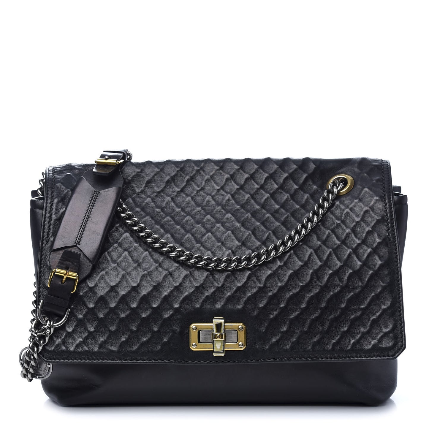Hammered Calfskin Large Happy Edgy Shoulder Bag Black