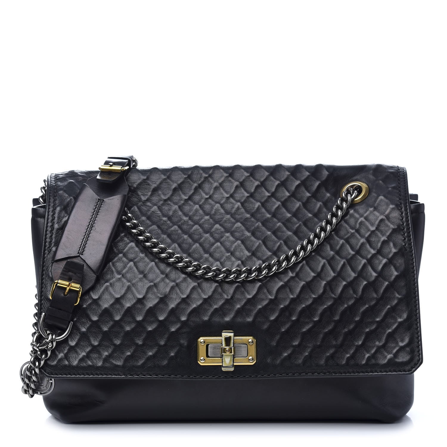 Lanvin Hammered Calfskin Large Happy Edgy Shoulder Bag Black 1 of 9