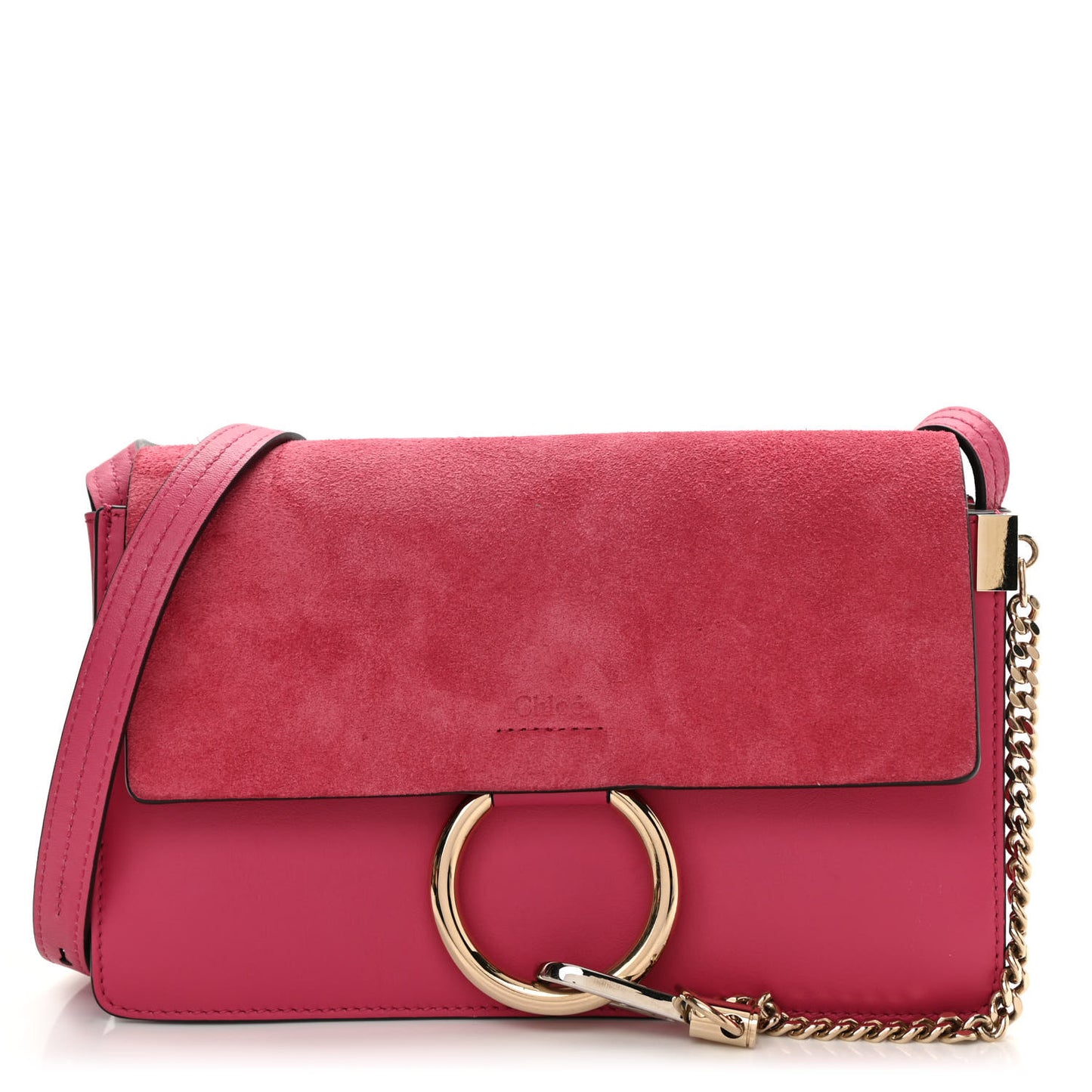 Suede Calfskin Small Faye Shoulder Bag Fuchsia Rose