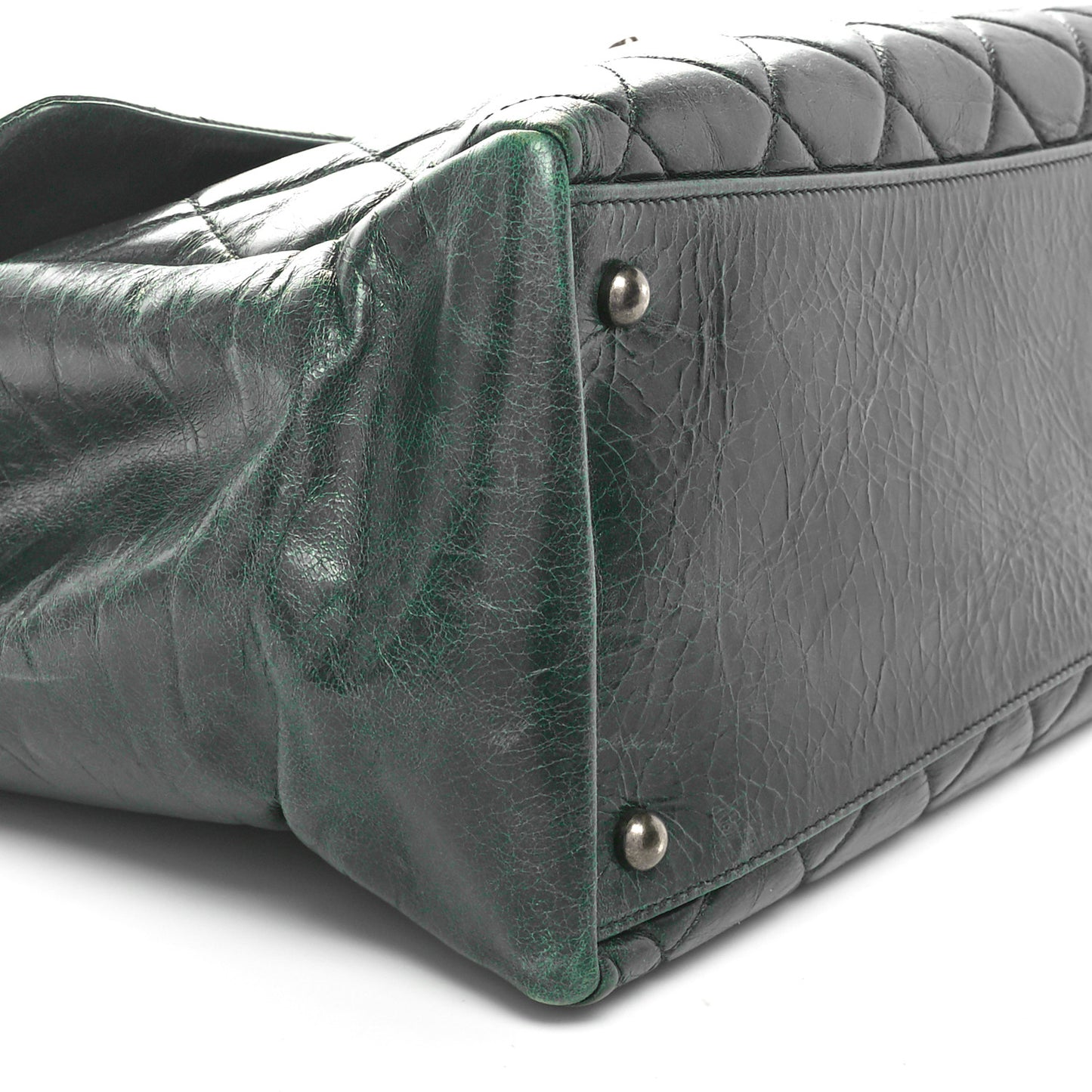 Glazed Calfskin Quilted Duo Color Large Tote Dark Green