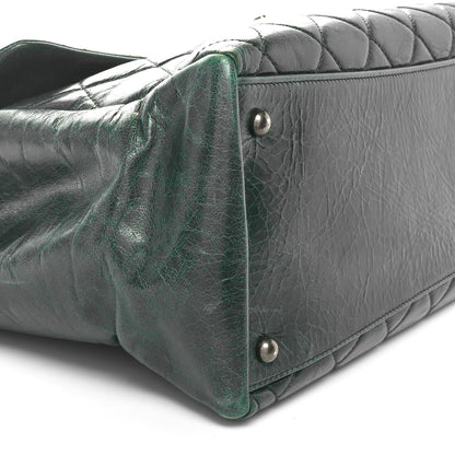 Chanel Glazed Calfskin Quilted Duo Color Large Tote Dark Green 9 of 10