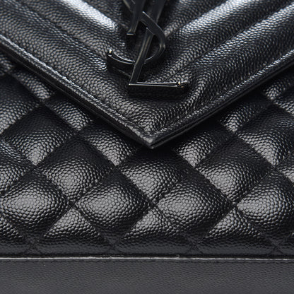 Saint Laurent Grain De Poudre Textured Mixed Matelasse Triquilt Medium Monogram Satchel Black 11 of 12