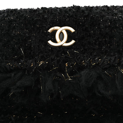 Chanel Tweed Fringe Quilted Chain Around Flap Clutch Black Gold 8 of 10