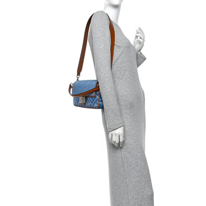 Fendi Denim Vitello King FF Embroidered Baguette Denim Chiaro Brandy 2 of 10