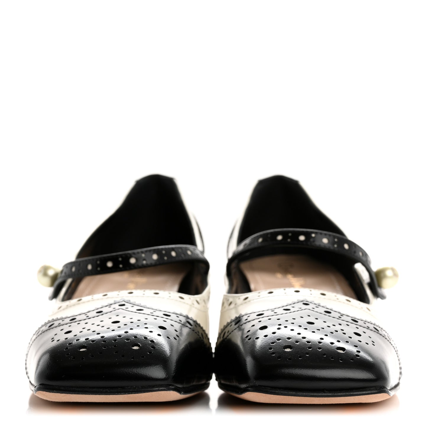 Calfskin Spectadior Square Mary Jane Pumps 39.5 Black White