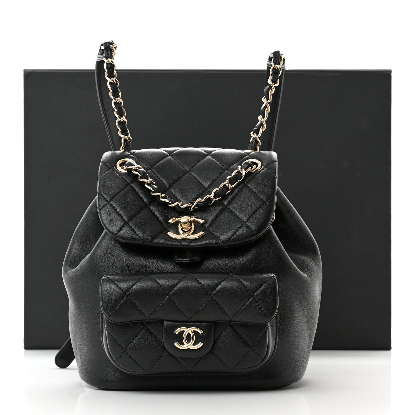 Lambskin Quilted Small Duma Drawstring Backpack Black