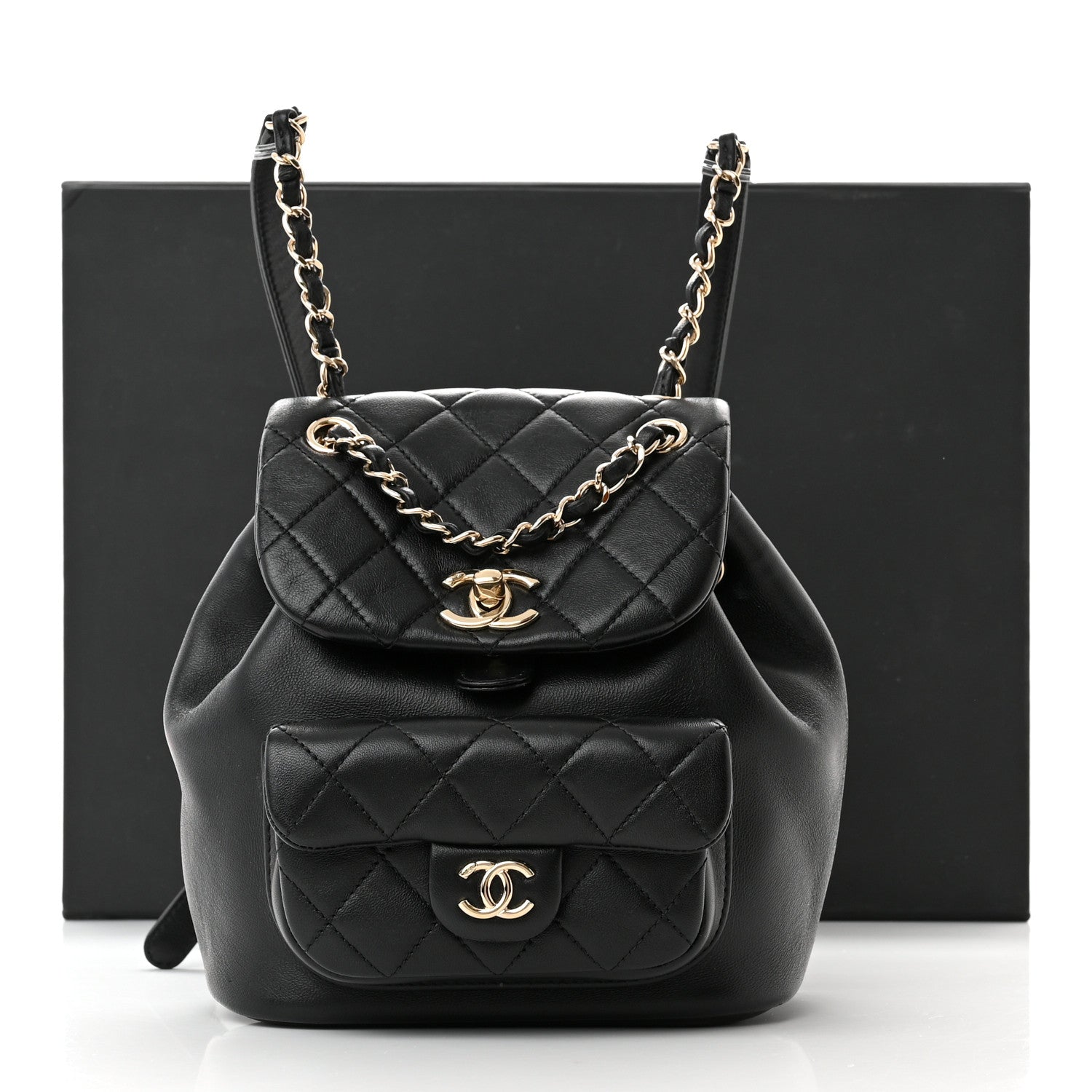 Chanel Lambskin Quilted Small Duma Drawstring Backpack Black 12 of 12