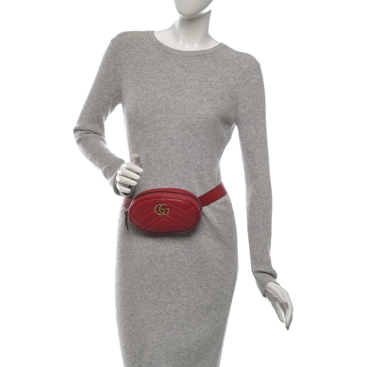 Gucci Calfskin Matelasse GG Marmont Belt Bag 75 30 Hibiscus Red 2 of 8