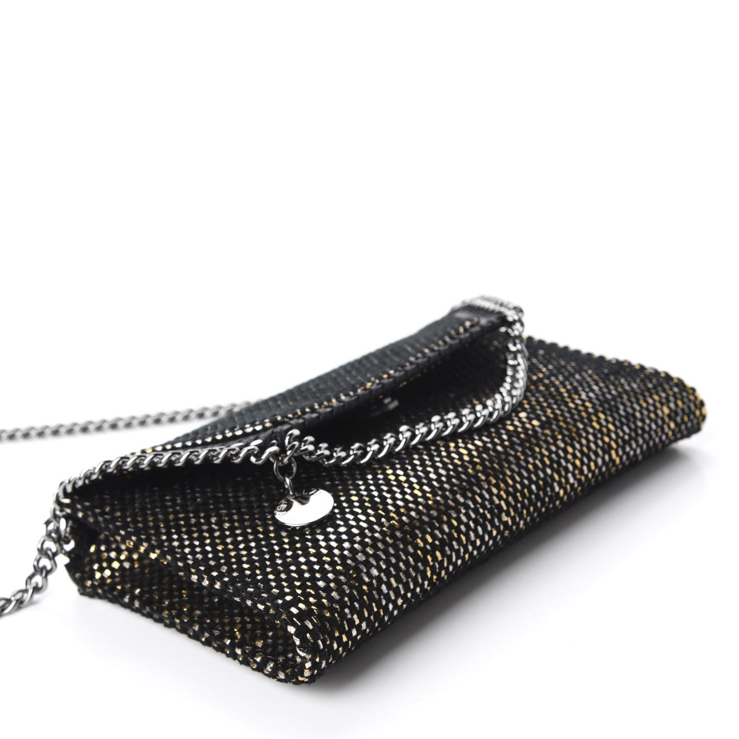 Metallic Woven Raffia Falabella Mini Crossbody Black Gold