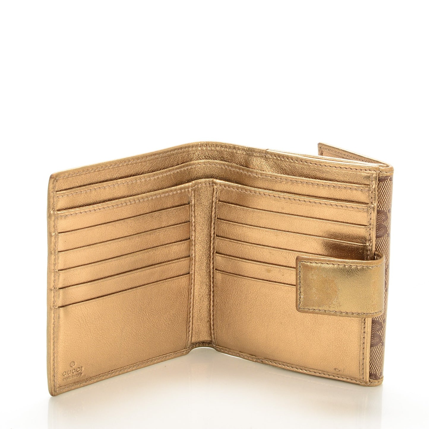 Crystal Monogram Metal Bar French Flap Wallet Metallic Gold