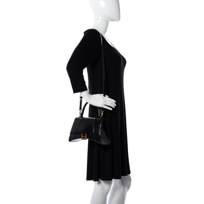Balenciaga Shiny Box Calfskin Small Hourglass Top Handle Bag Black 2 of 9