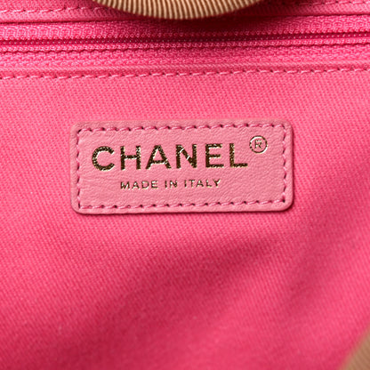 Chanel Straw Raffia Calfskin Striped Medium Deauville Tote Dark Beige Fuchsia Navy Blue 5 of 10