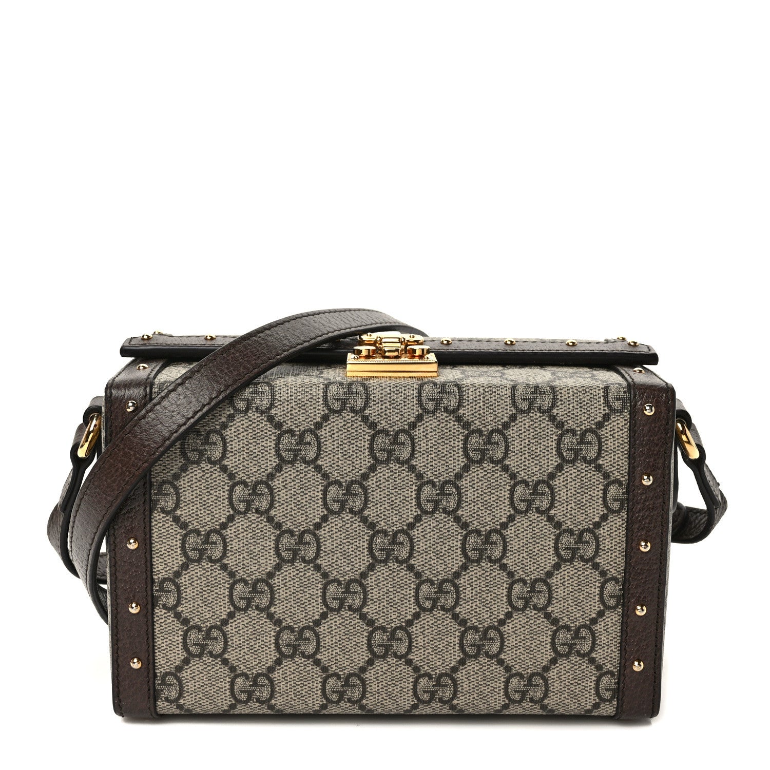 Gucci GG Supreme Monogram Textured Dollar Calfskin Mini Trunk Shoulder Bag Beige Ebony New Acero 1 of 9