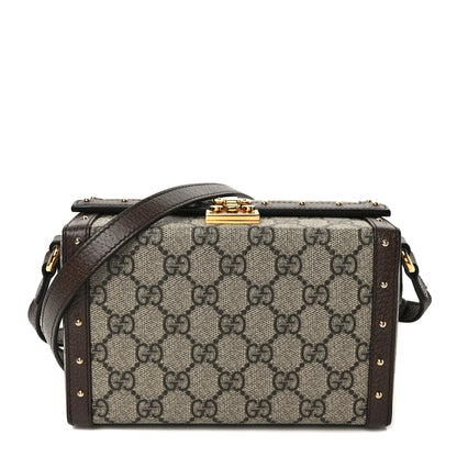 Gucci GG Supreme Monogram Textured Dollar Calfskin Mini Trunk Shoulder Bag Beige Ebony New Acero 1 of 9