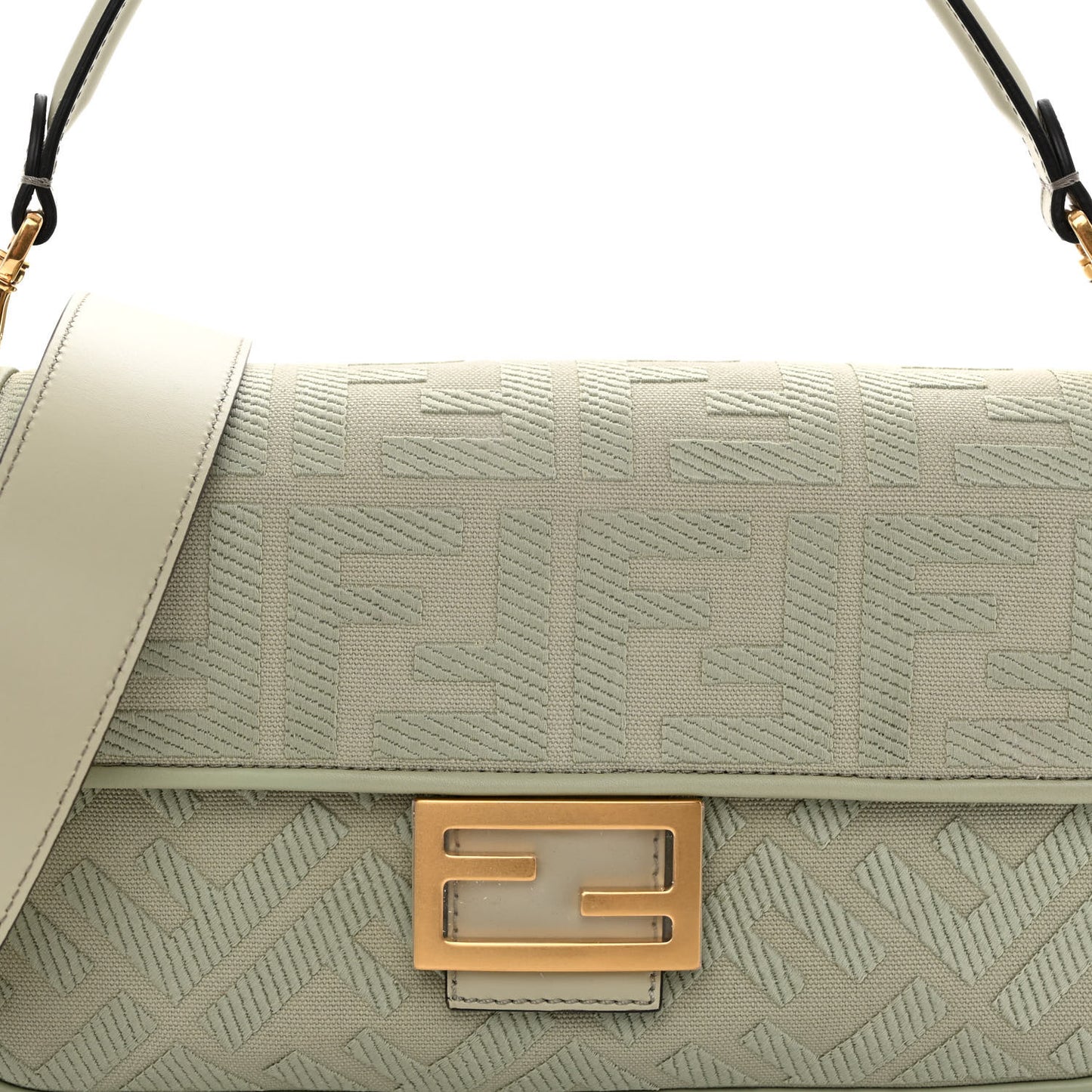 Canvas Vitello King FF Embroidered Baguette Green Tea