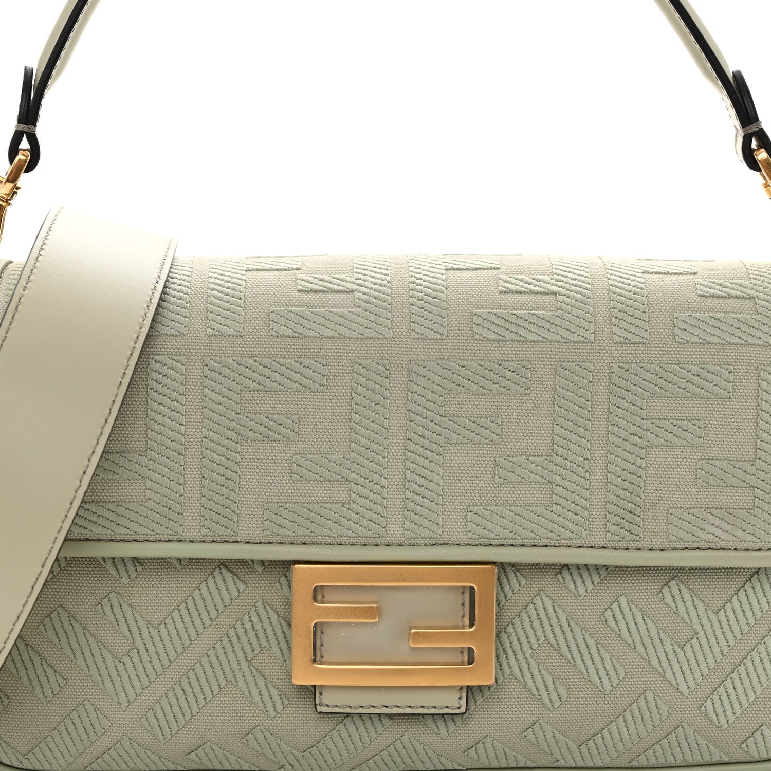 Fendi Canvas Vitello King FF Embroidered Baguette Green Tea 7 of 9