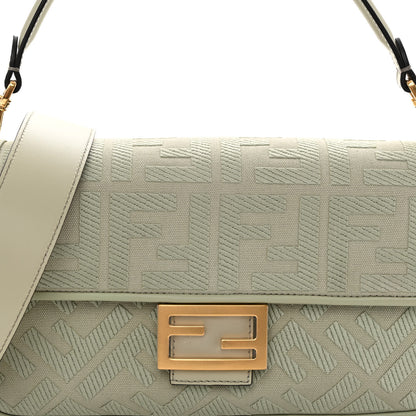Fendi Canvas Vitello King FF Embroidered Baguette Green Tea 7 of 9