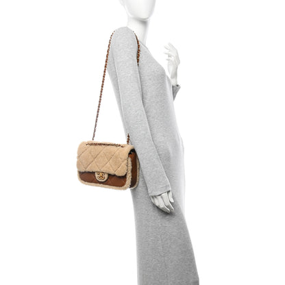 Chanel Shearling Lambskin Quilted Furry Coco Flap Beige Brown 2 of 11