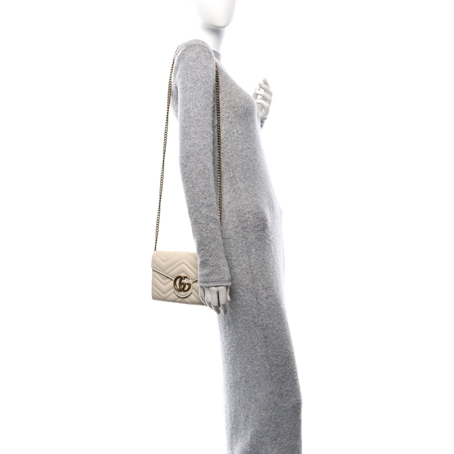 Gucci Calfskin Matelasse GG Marmont Chain Wallet Mystic White 2 of 11