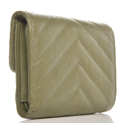 Chanel Calfskin Chevron Quilted Compact Flap Wallet Khaki 3 of 8