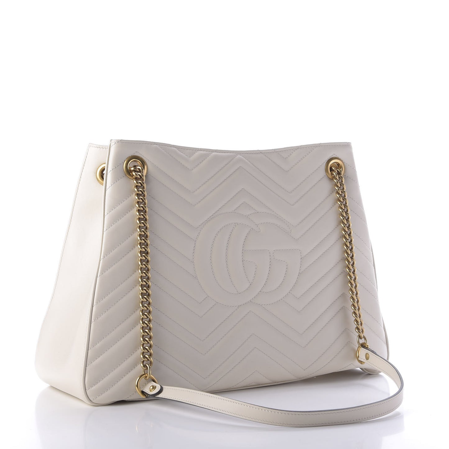 Calfskin Matelasse Medium GG Marmont Shoulder Tote Bag White