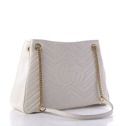 Gucci Calfskin Matelasse Medium GG Marmont Shoulder Tote Bag White 3 of 9