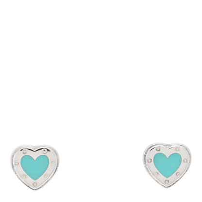 Tiffany Sterling Silver Enamel Mini Return to Tiffany Love Heart Earrings Blue 1 of 4