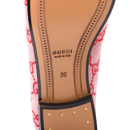 Gucci Canvas GG Monogram Horsebit Womens Jordaan Loafers 36 Gardenia Hibiscus Red 9 of 11