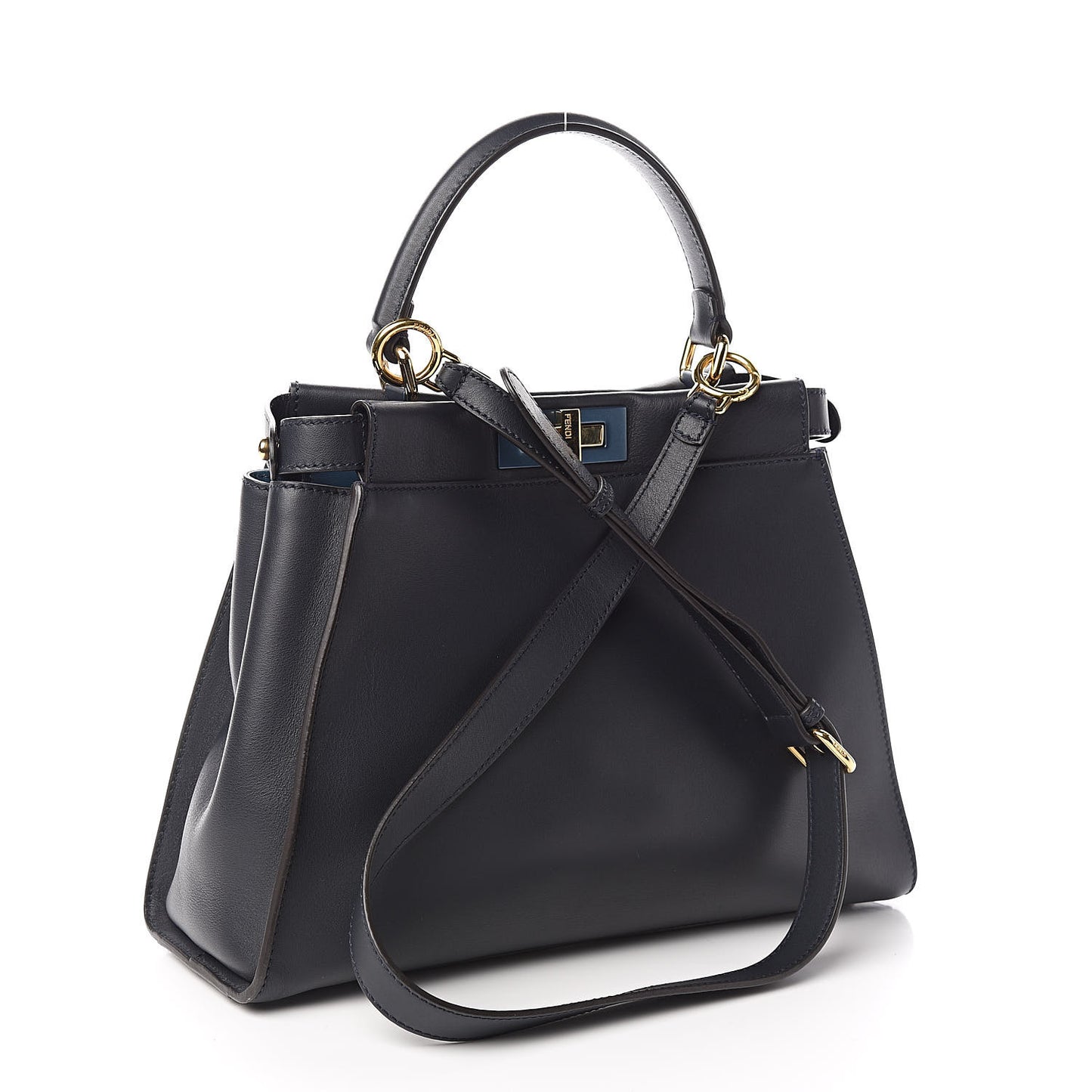 Vitello Seta Shiny Nappa Medium Peekaboo Iconic Satchel Blue Notte Turchese