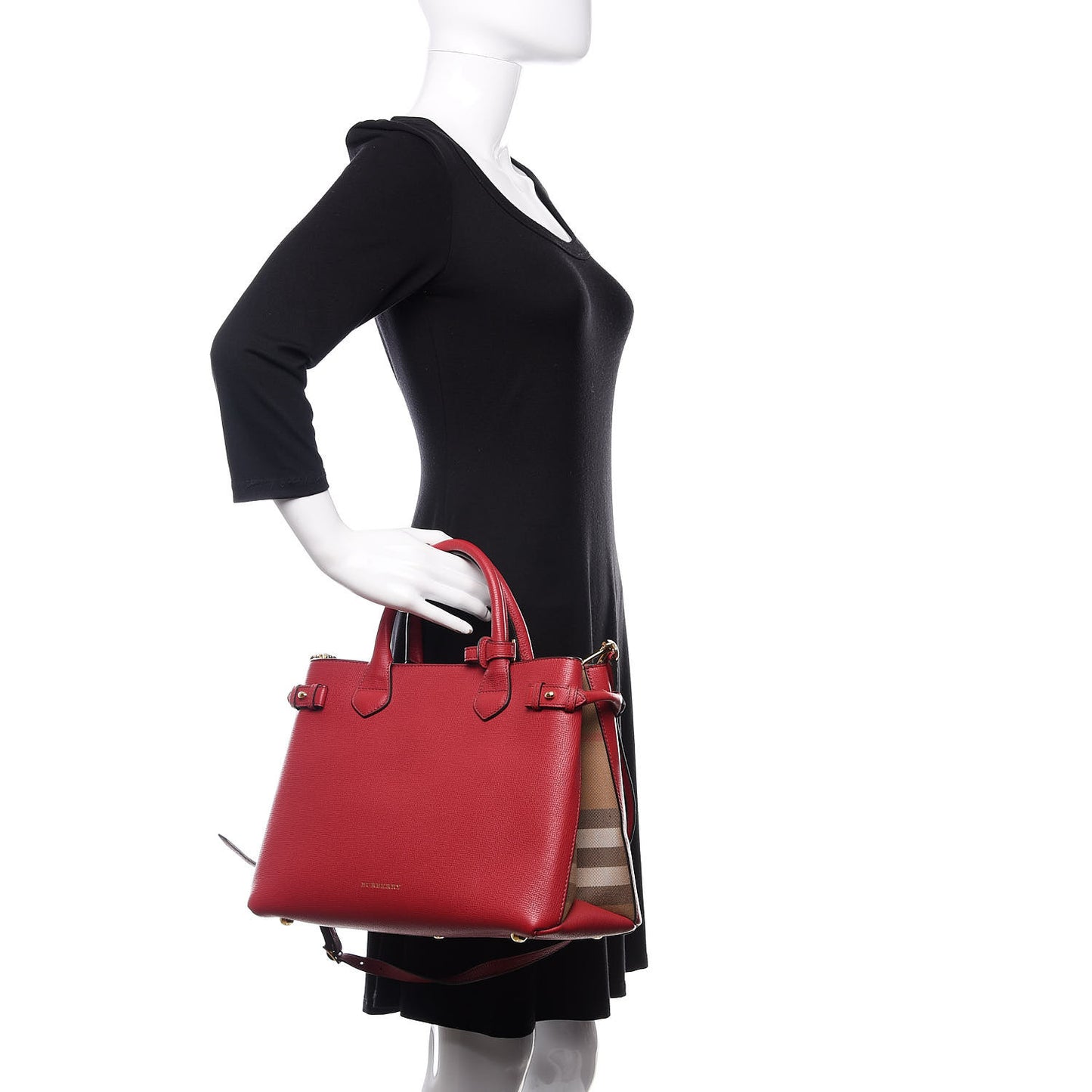 Grainy Calfskin House Check Medium Banner Tote Russet Red