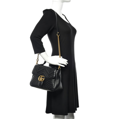 Gucci Calfskin Matelasse Small GG Marmont Top Handle Shoulder Bag Black 2 of 9
