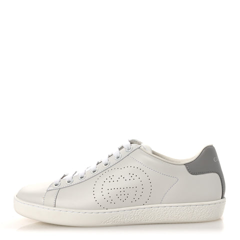Calfskin Interlocking G Perforated Womens Ace Sneakers 37 White Grey Sky