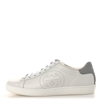 Gucci Calfskin Interlocking G Perforated Womens Ace Sneakers 37 White Grey Sky 1 of 11
