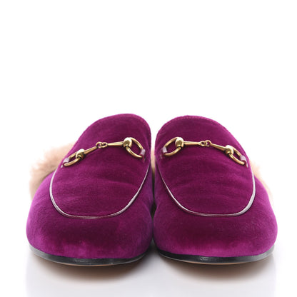 Gucci Velvet Fur Womens Princetown Slippers 40 Fucsia Violet Cyclamen Natural 2 of 7