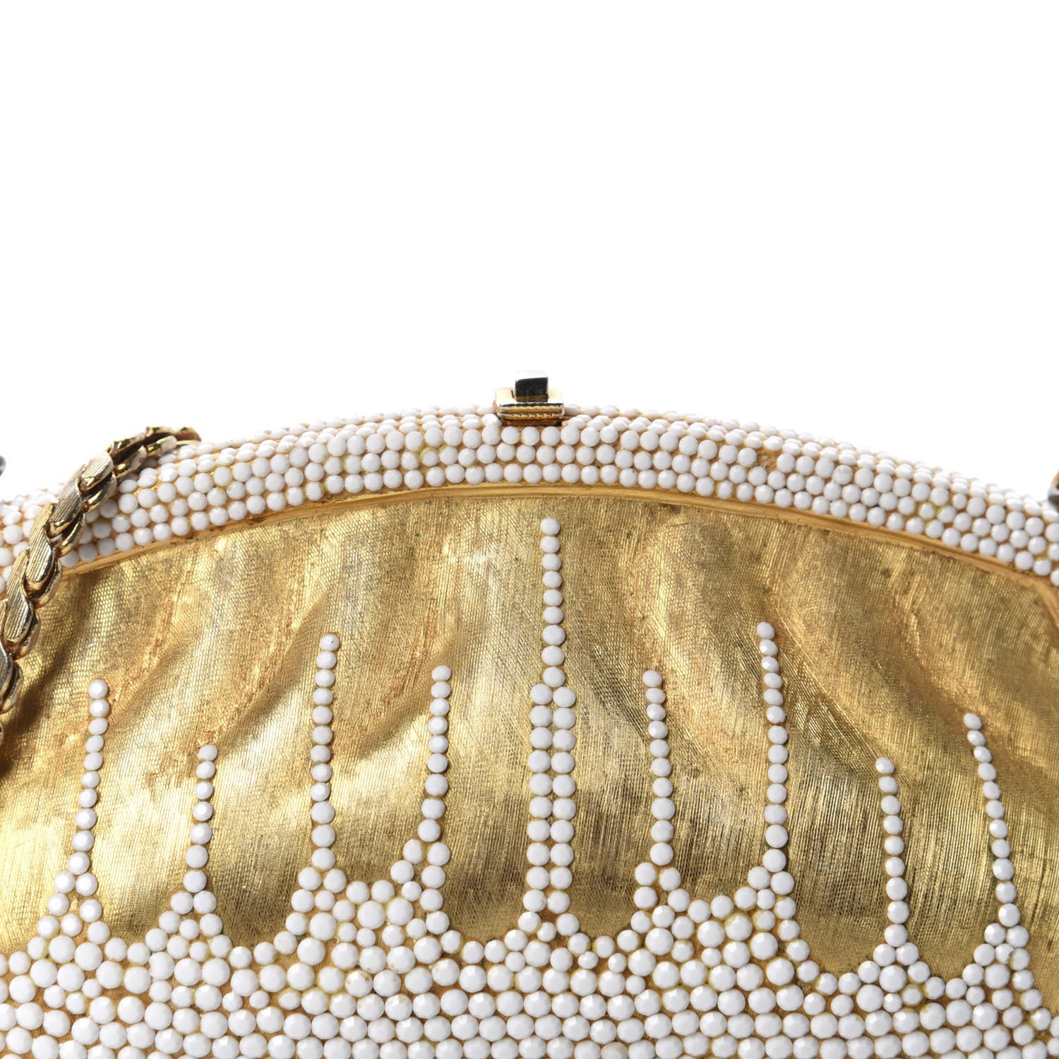Judith Leiber Metallic Beaded Clutch Gold White 11 of 11