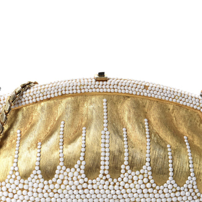 Judith Leiber Metallic Beaded Clutch Gold White 11 of 11