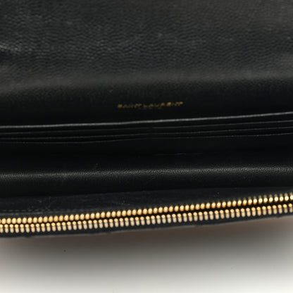 Saint Laurent Grain De Poudre Matelasse Chevron Monogram Envelope Chain Wallet Black 5 of 9