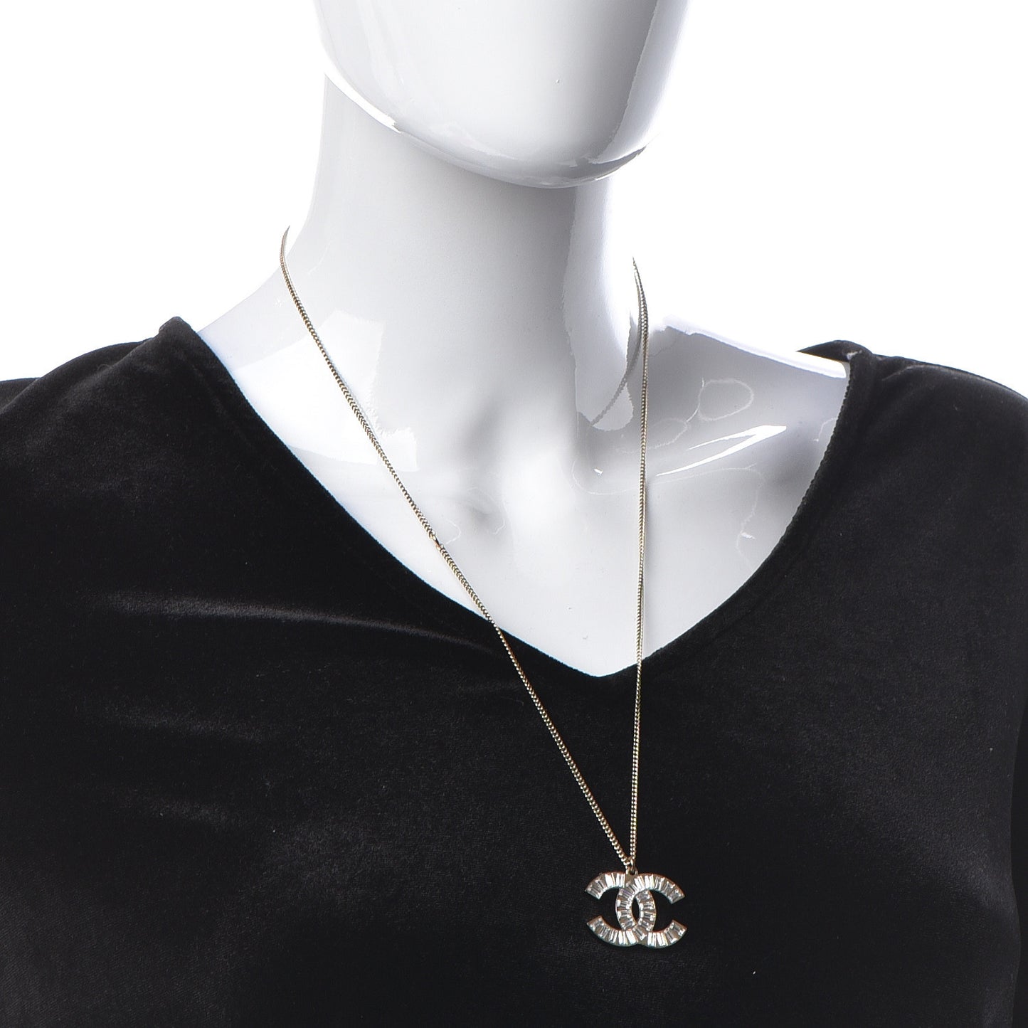 Baguette Crystal Large CC Necklace Gold