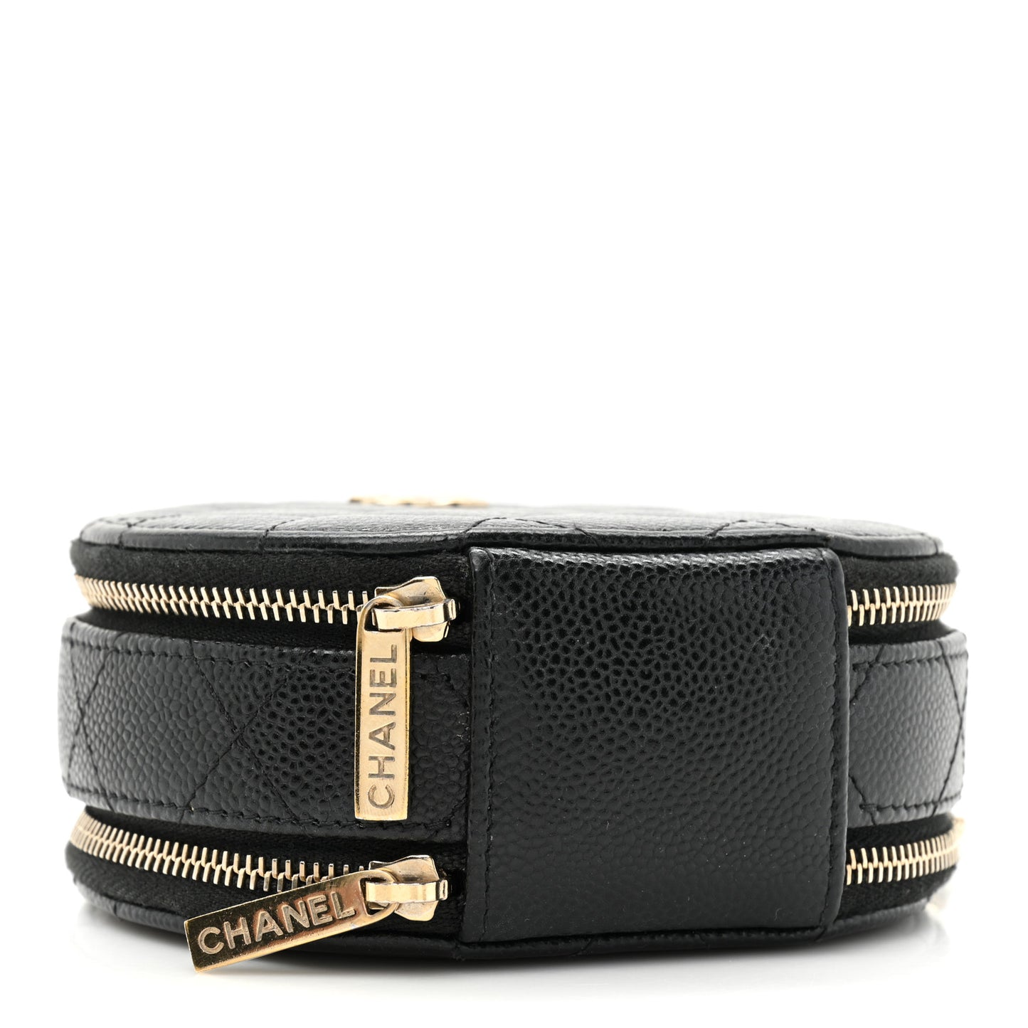 Caviar Quilted Round Handle With Care Vanity With Chain Black