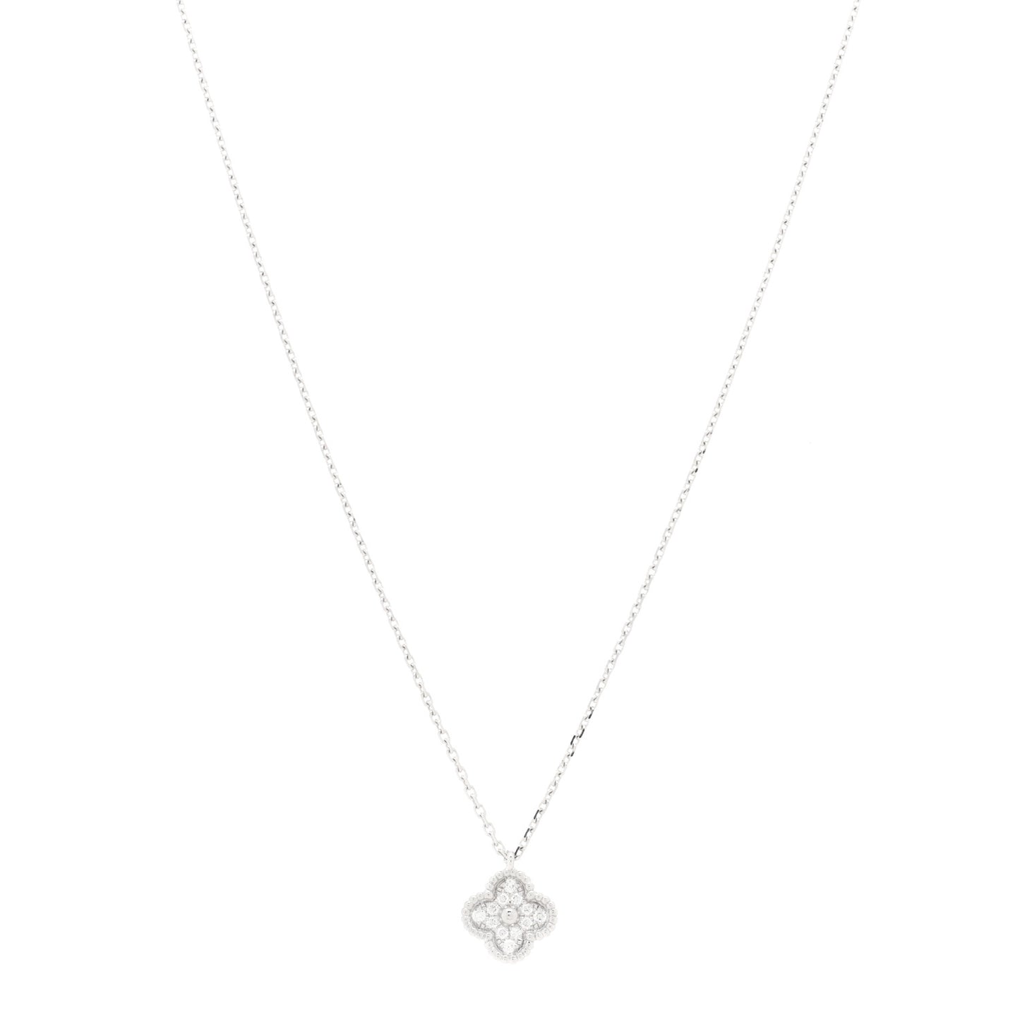 18K White Gold Diamond Sweet Alhambra Pendant Necklace