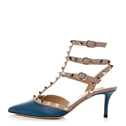 Valentino Garavani Calfskin Nappa Rockstud Ankle Strap 65mm Pumps 36 Indaco Poudre 1 of 8