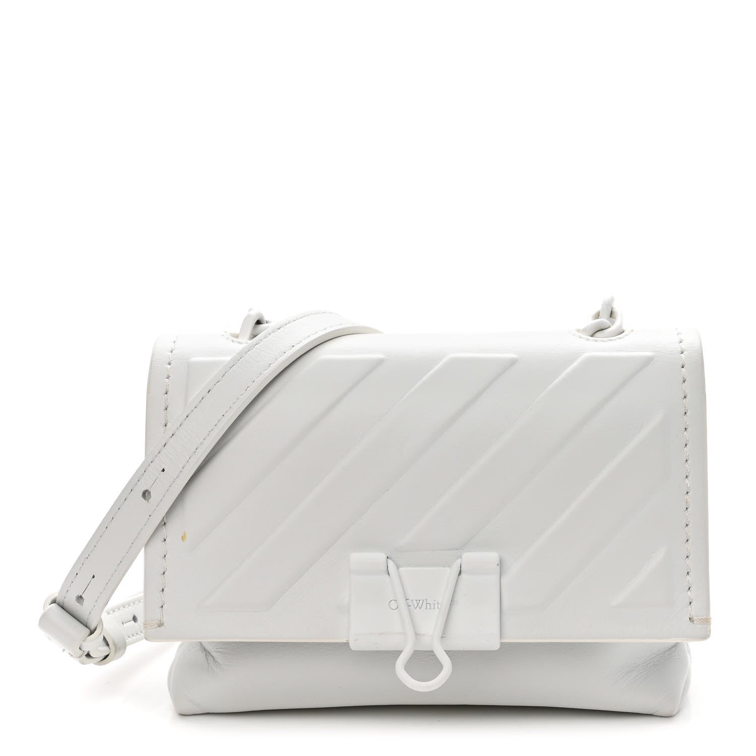 Off-White Calfskin Striped Diag Binder Flap Bag White 1 of 10