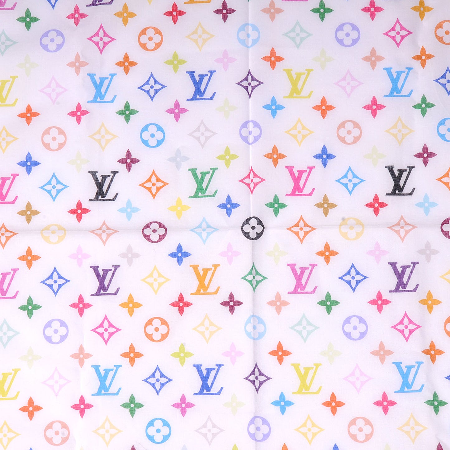 Cotton Monogram Multicolor Square Scarf White