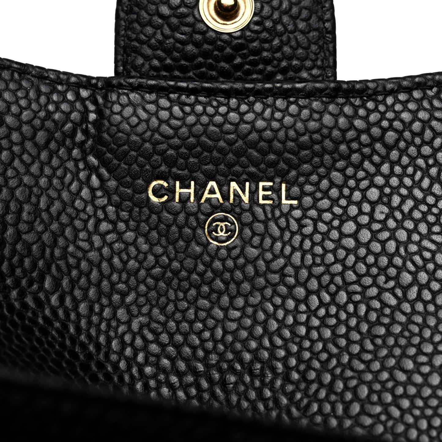 Caviar Quilted Flap Card Holder Wallet Black