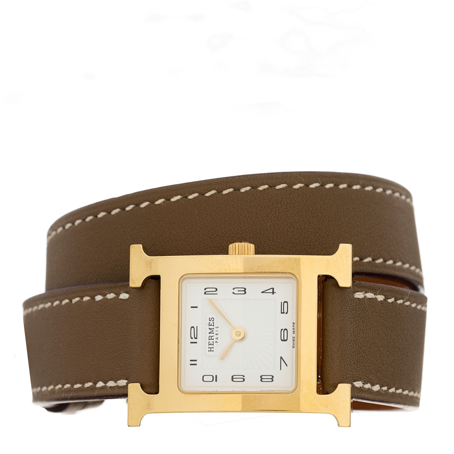 Hermes Stainless Steel Swift 21mm Heure H Hour Double Tour Quartz Watch Etoupe 2 of 5