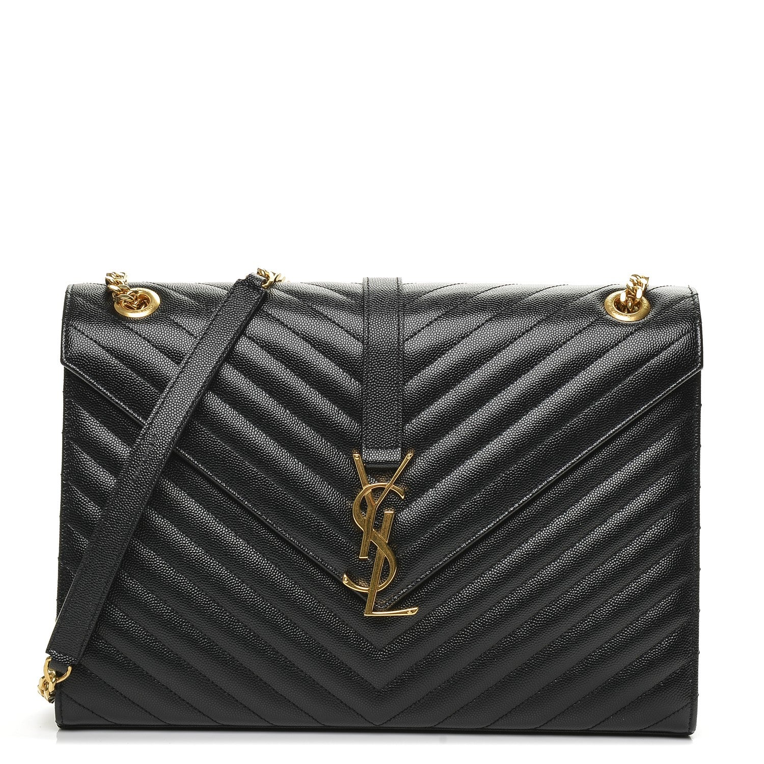 Saint Laurent Grain De Poudre Matelasse Chevron Large Monogram Satchel Black 1 of 6