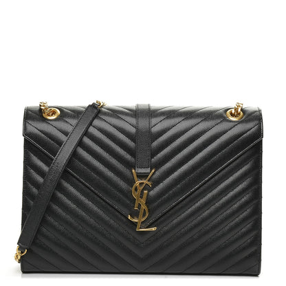 Saint Laurent Grain De Poudre Matelasse Chevron Large Monogram Satchel Black 1 of 6