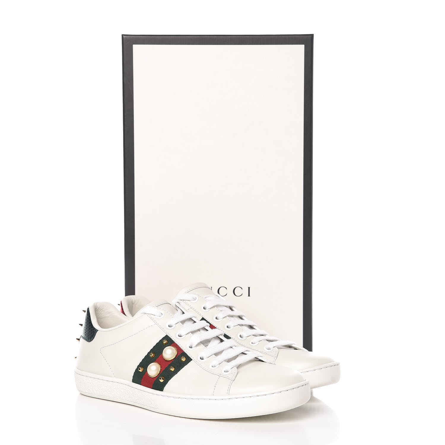 Gucci Calfskin Web Pearl Studded Ace Sneakers 38 White 12 of 12