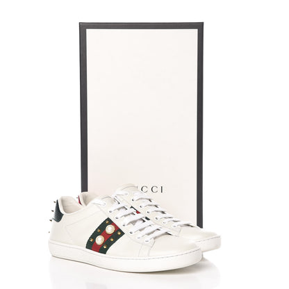 Gucci Calfskin Web Pearl Studded Ace Sneakers 38 White 12 of 12
