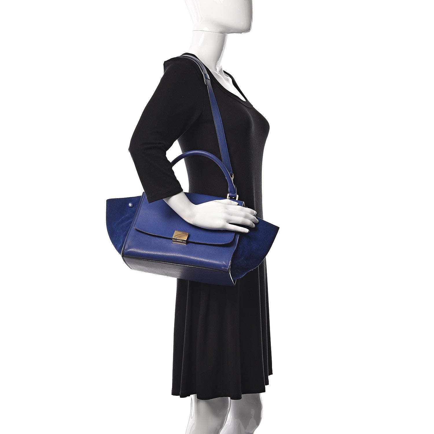 Celine Drummed Calfskin Suede Small Trapeze Indigo 2 of 24